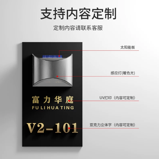 免佈線太陽能發光門牌別墅庭院 详情图